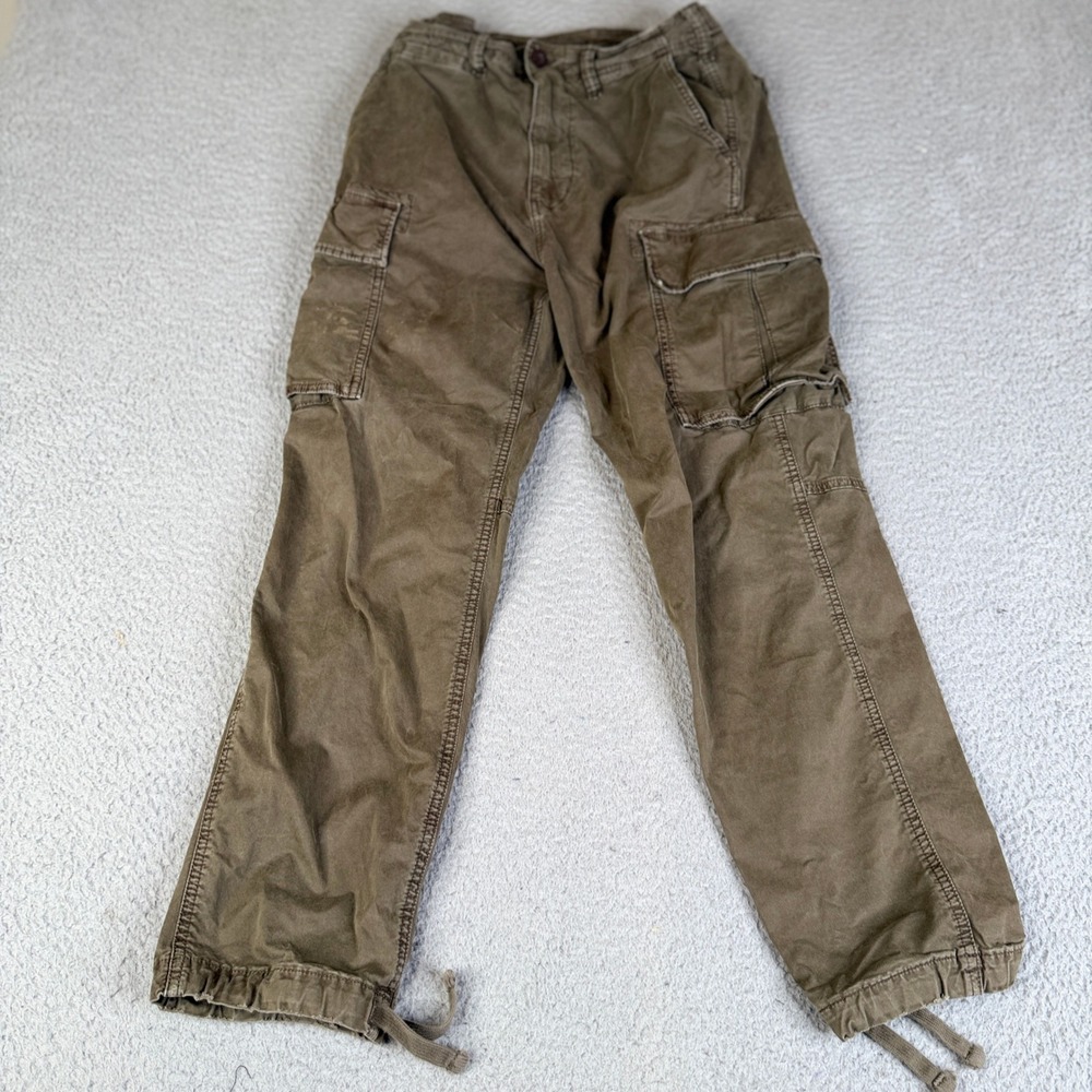 American Eagle Cargo Pants Mens 28x30 Brown Flex Straight Leg Drawstring Hem